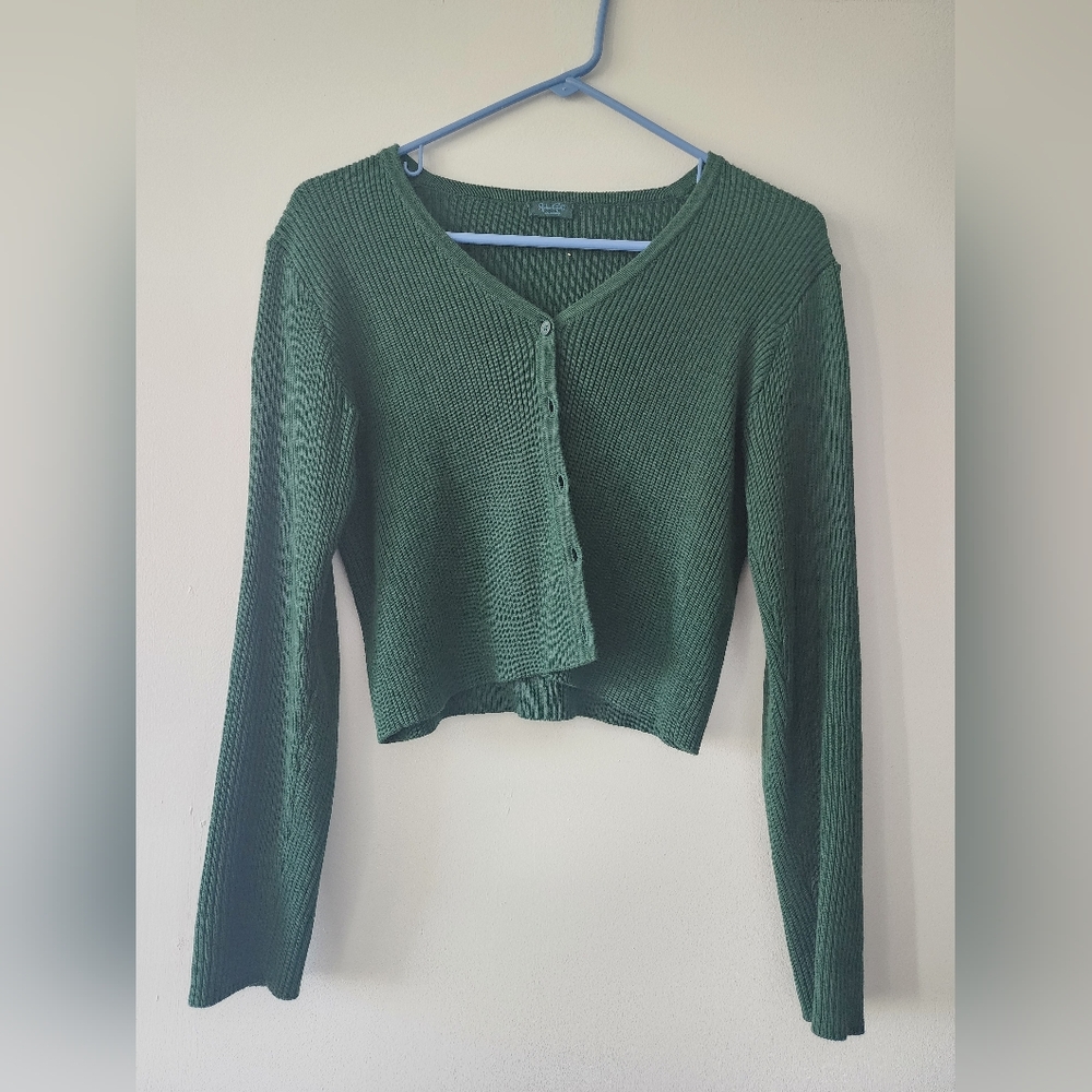 Brandy Melville Women's Green Knit Cardigan